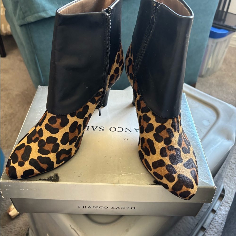 Chico's Black and Leopard Print Heeled Boots